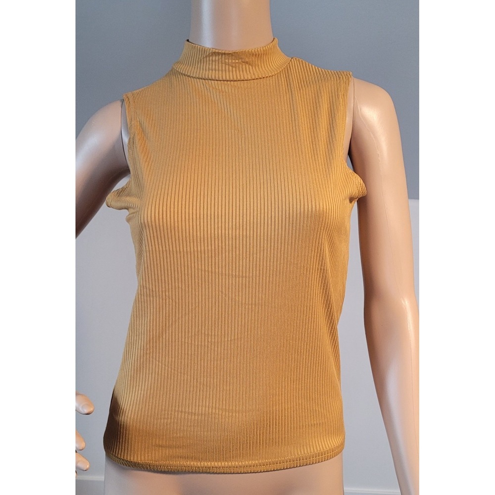 Brit & Bri Gold‎ Summer Polyester Crewneck Tank Top Polyester/Spandex Small